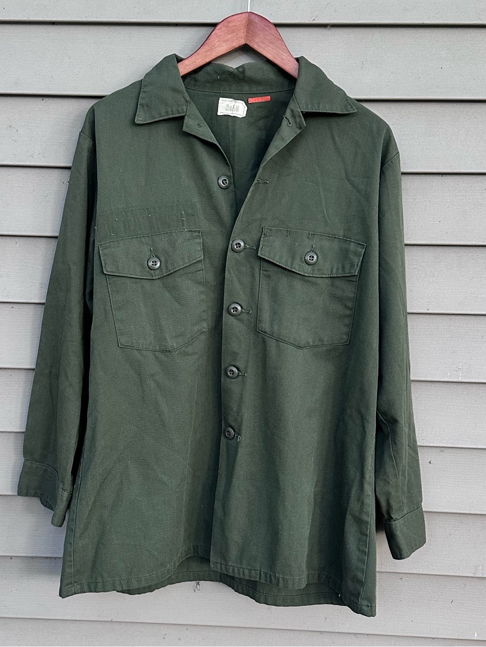 Vintage army shirt green sateen men’s 16.5 x 32 military issue